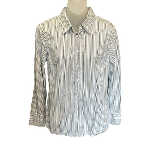 J. Crew Factory Shirt Top Button Down White Blue Pin Striped Long Sleeve Medium - Picture 1 of 12